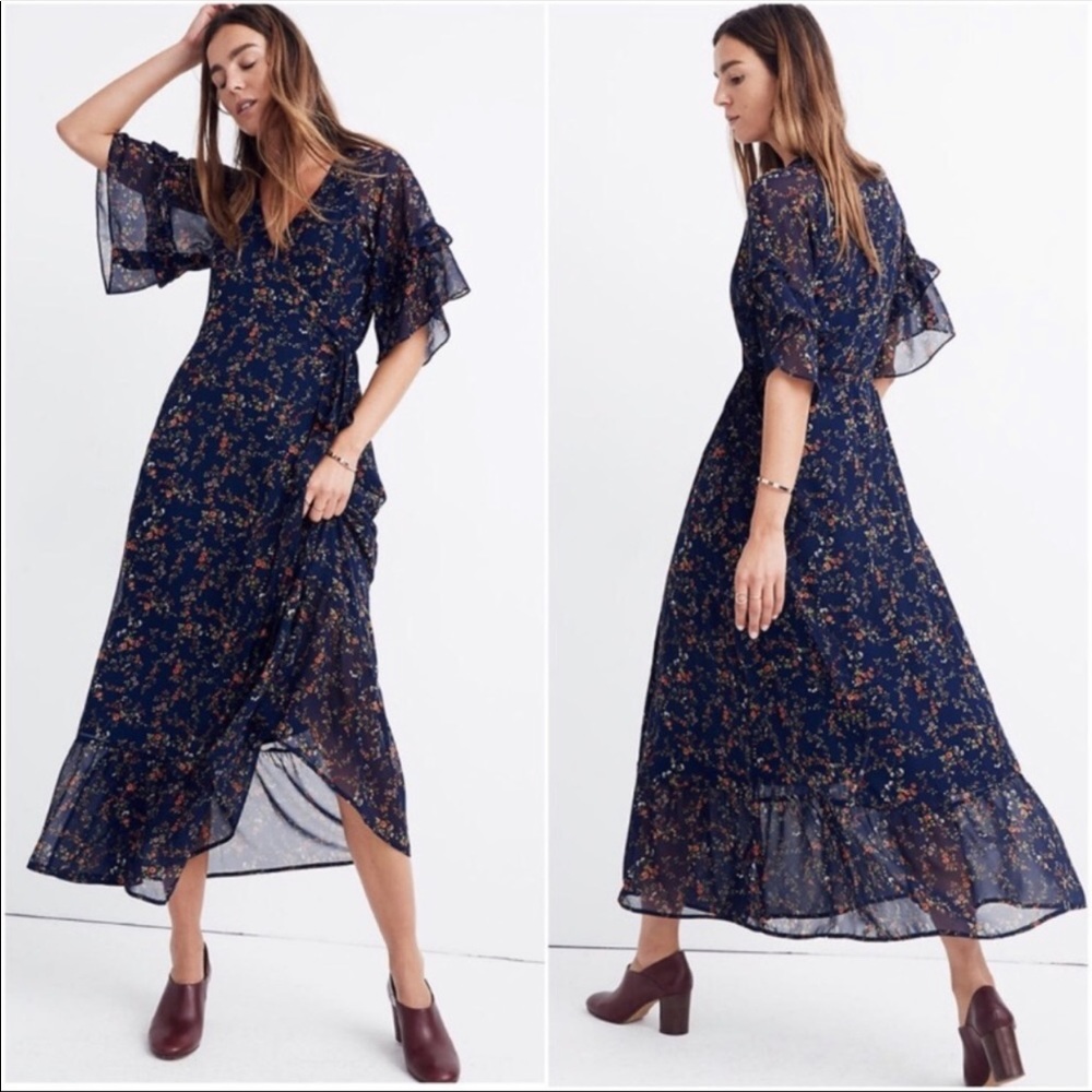 🌿Madewell Vervain Wrap Dress in Moonless Floral